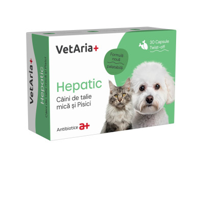 VetAria Hepatic – Supliment pentru Susținerea Ficatului la Câini de Talie Mică și Pisici, 30 Capsule