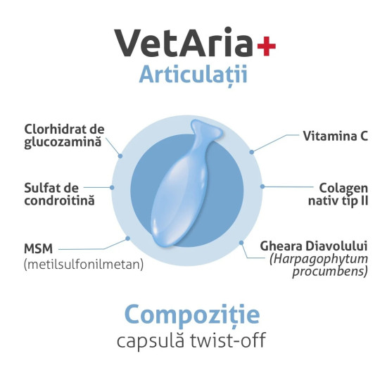 VetAria  Articulații – Supliment pentru Sănătatea Articulară la Câini și Pisici, 30 Capsule