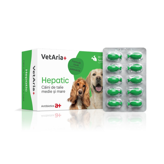 VetAria Hepatic – Supliment pentru Susținerea Ficatului la Câini de Talie Medie și Mare, 30 Capsule