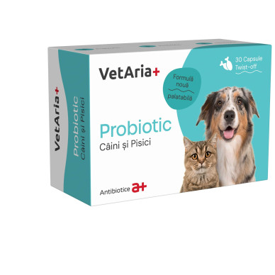 VetAria Probiotic – Supliment pentru Echilibrarea Florei Intestinale la Câini și Pisici, 30 Capsule