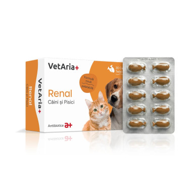VetAria Renal – Supliment pentru Susținerea Funcției Renale la Câini și Pisici, 30 Capsule