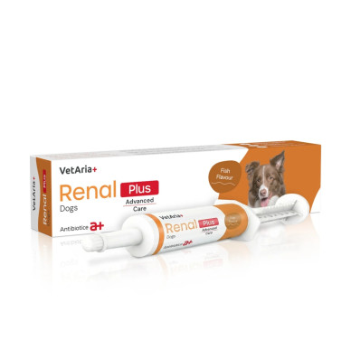 VetAria+ Renal Plus Dogs, pasta renala caini, aroma peste, 60 ml