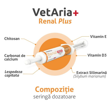 VetAria+ Renal Plus Dogs, pasta renala caini, aroma peste, 60 ml
